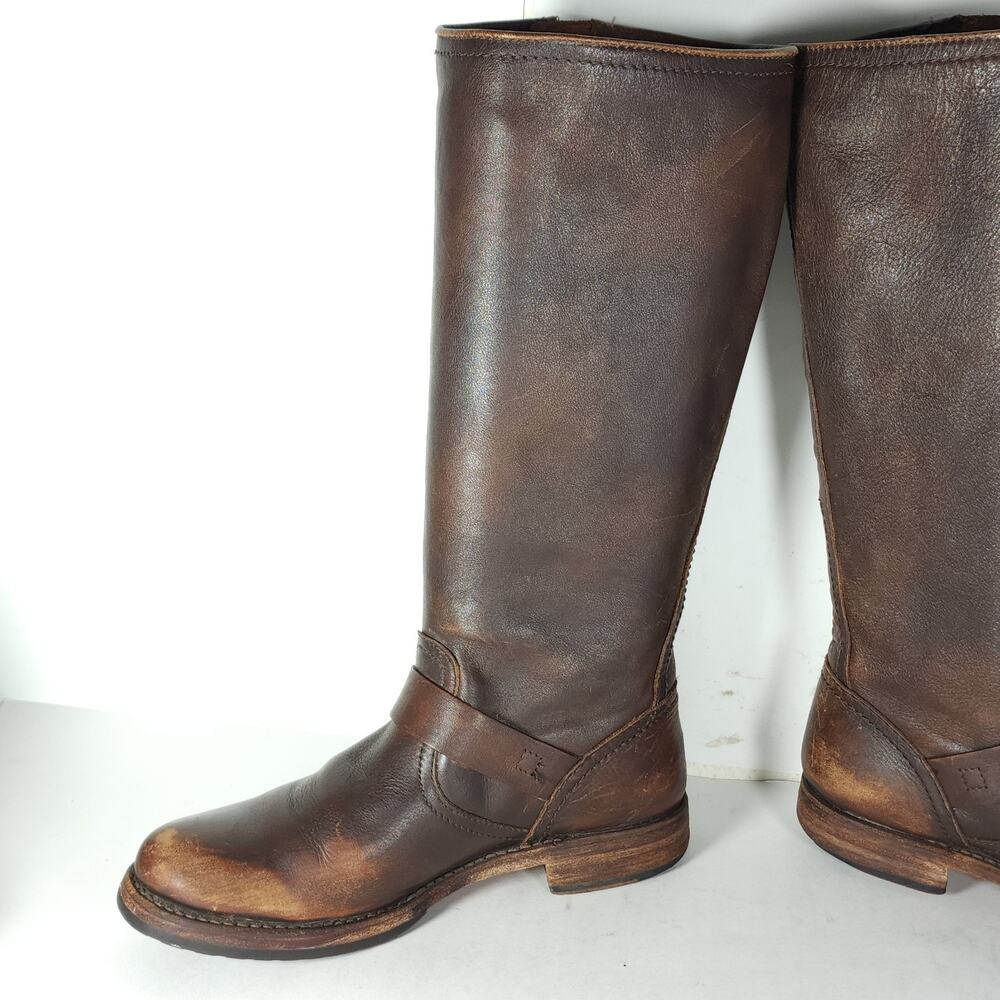 Frye Women's Veronica Slouch US 7,5B Brown Distressed Leather Engineer Boots - Picture 6 of 16